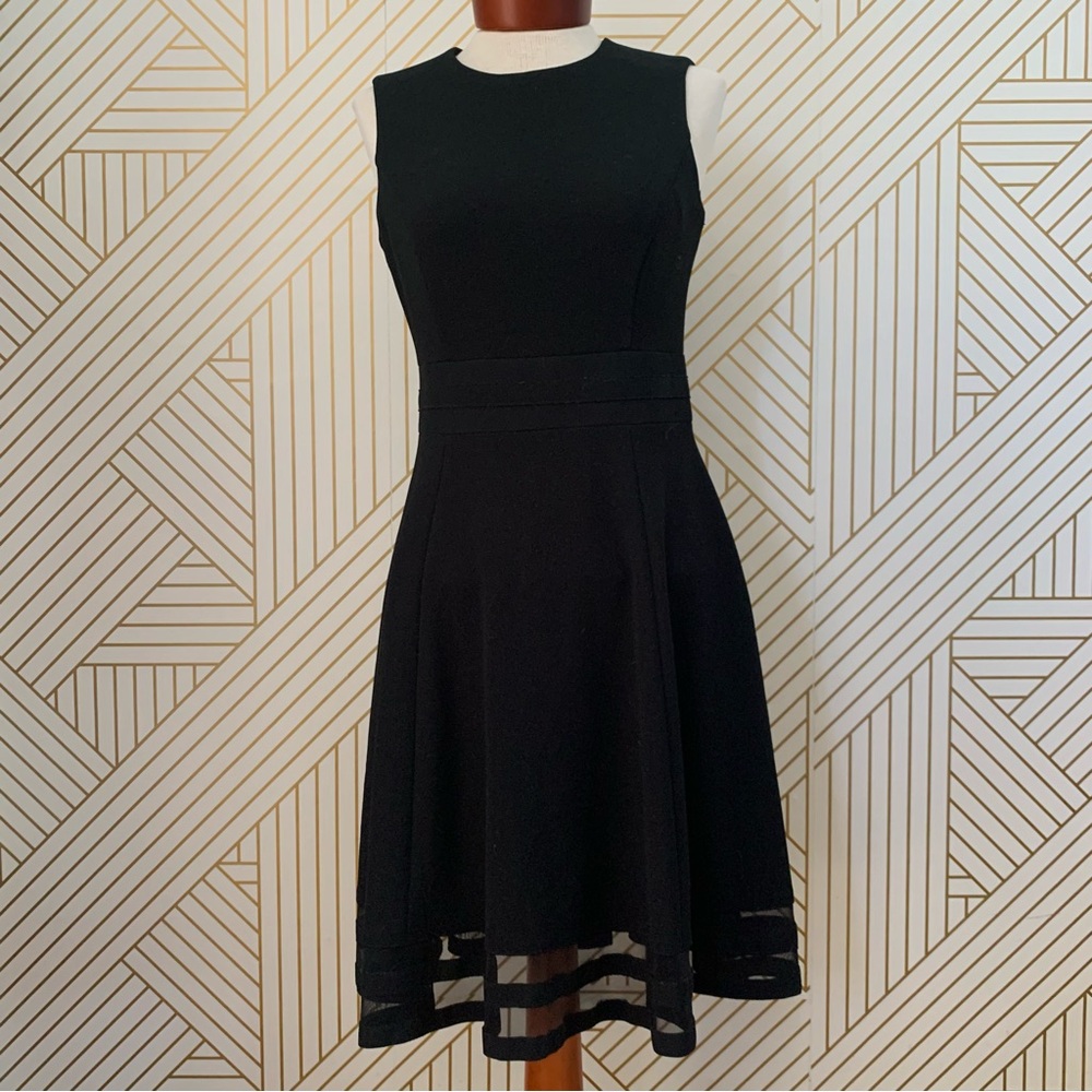 Calvin Klein Black Sleeveless Fit and Flare Cocktail Dress 12 Mesh Band Back Zip